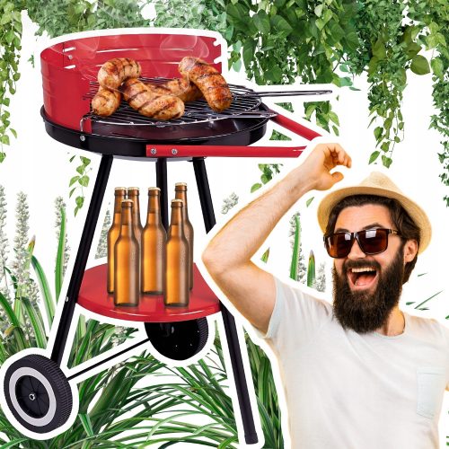  Mobile garden grill 41 cm adjustable chrome round solid grate