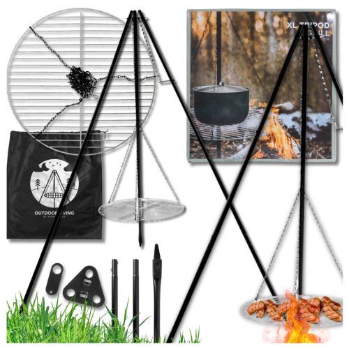  TRIPOD Fire Pit Large GRILL Campfire Garden Hanging BBQ Grate 2in1