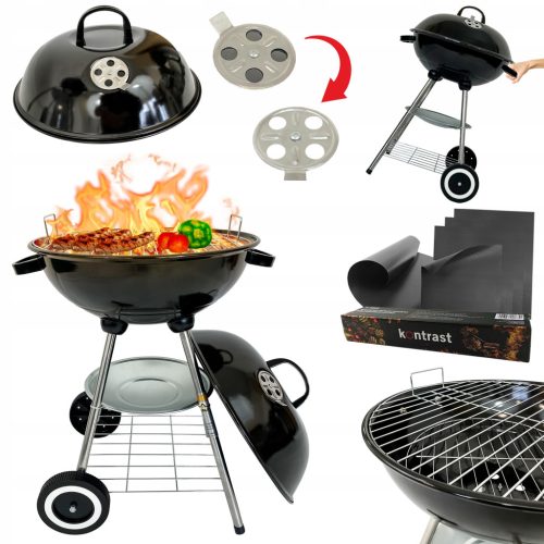  GARDEN GRILL WITH COVER BBQ WHEELS 40X45CM FOR GARDEN CHARCOAL LUND