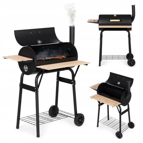  LARGE GARDEN GRILL WITH THERMOMETER, CHIMNEY, 3 SHELVES, WHEELS, MULTIGARDEN
