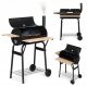  LARGE GARDEN GRILL WITH THERMOMETER, CHIMNEY, 3 SHELVES, WHEELS, MULTIGARDEN
