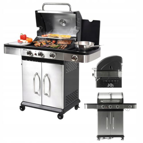  GAS GARDEN GRILL LARGE GRID YATO 3+1 11.2KW LID WITH THERMOMETER