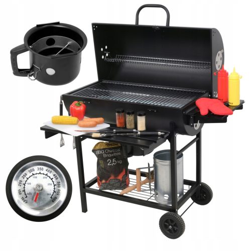  Charcoal grill GARDEN barrel PORTABLE ON WHEELS with cover large solid