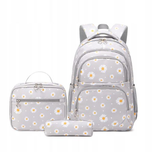 Charming Daisy-Themed School Backpack Set for Girls, Gray Polyester & Nylon