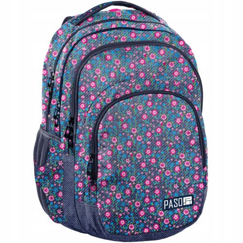 Paso School Backpack with Pink-Blue Floral Design