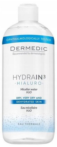 Dermedic Hydrain3 Hialuro Micellar Water for Dry Skin, Hydrating Cleanser, 500ml