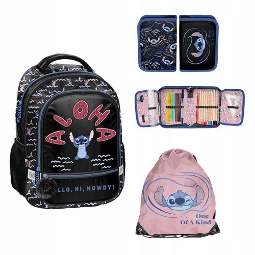 Disney's Stitch-Themed 3-Piece School Set – Backpack, Shoe Bag & Equipped Pencil Case