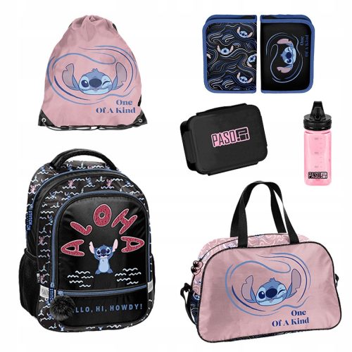 Complete School Supply Set with Stitch Theme by Paso - Backpack, Lunchbox, Bottle & More!