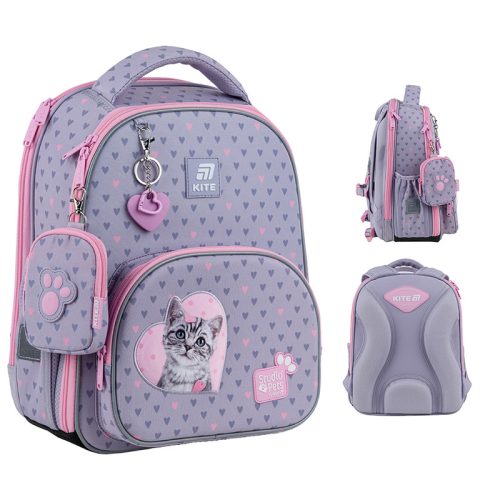 Purple Kite SP25-556M School Backpack for First-Grade Girls with Cute Cat Design