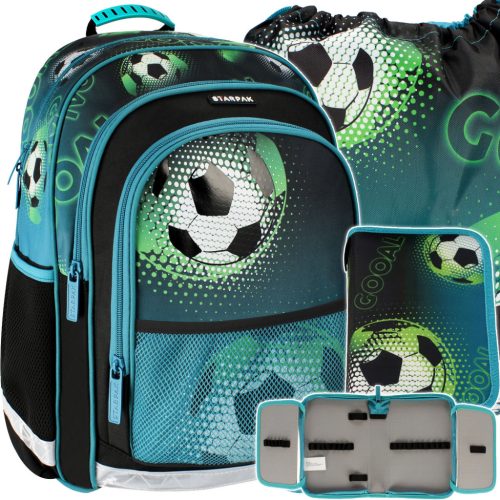 Complete Starpak School Set: Backpack, Shoe Bag & Empty Pencil Case - Football Theme