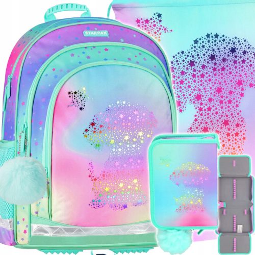 Starpak 3-Piece School Set with Ombre Doggy & Kitty Designs: Backpack, Shoe Bag & Pencil Case