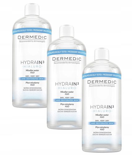 Dermedic Hydrain3 Hialuro Micellar Water - Gentle Cleansing for Sensitive Skin & Eyes, 500 ml