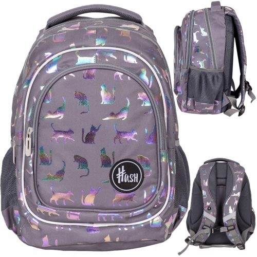 Multi-Compartment School Backpack with Holographic Ultraviolet Cats Design