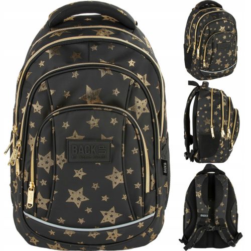 Stylish Black School Backpack with Golden Stars for Girls - 26L