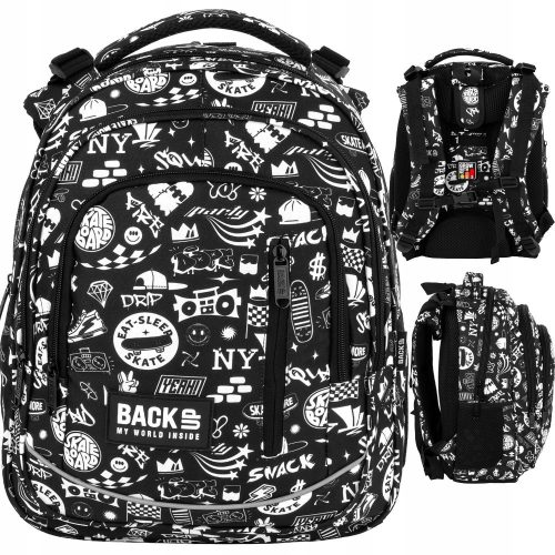 BackUP Drift Black and White School Backpack with Height Adjustment for Boys