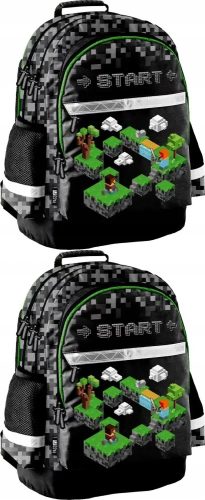 2-Pack Paso Game Dual Compartment School Backpacks, Black-Green 41x28x18cm