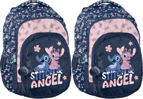 Disney Stitch 3-Compartment School Backpack by Paso, 38x29x17cm - Pack of 2