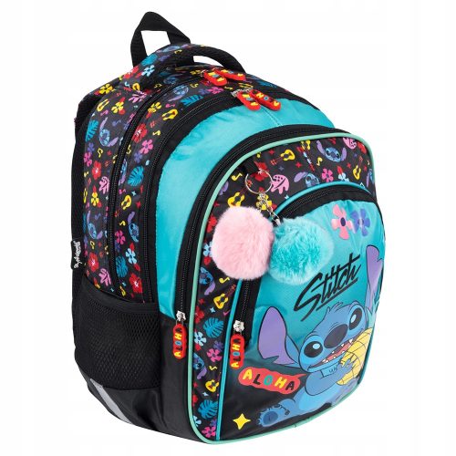 St.Right BPL58 STITCH BLACK ALOHA MINT - Versatile 4-Compartment School Backpack