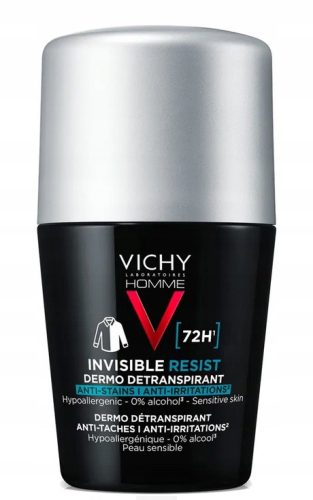 Vichy Homme Invisible Resist Roll-On Antiperspirant, 72h Protection - 50ml