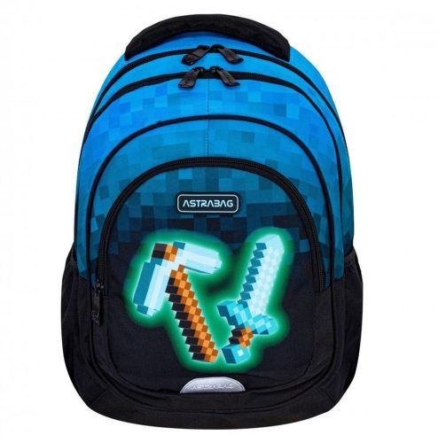 AstraBag Blue Pixel Game - 3-Compartment School Backpack for Kids