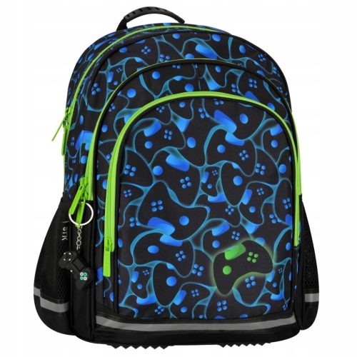 Durable, Ergonomic School Backpack with Reflective Strips and Gamepad Graphics