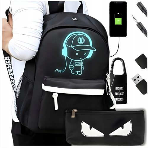 Reflective Urban School Backpack Set with Pencil Case, Lock, and Cables