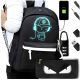Reflective Urban School Backpack Set with Pencil Case, Lock, and Cables