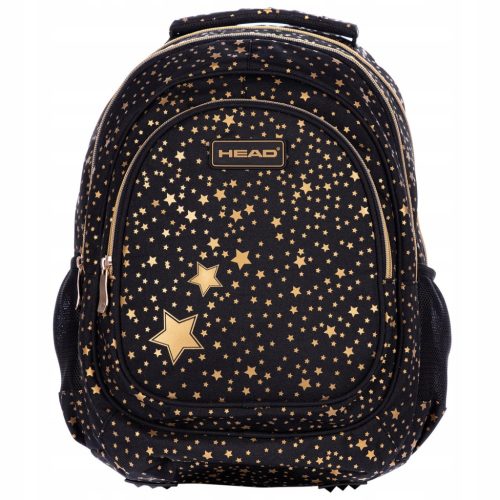 Head Three-Compartment Backpack in Luscious Black with Sparkling Star Pattern