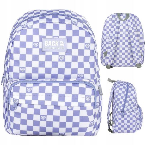 Chic Youth School Backpack: Purple Plaid Hearts Design for Stylish Girls