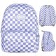 Chic Youth School Backpack: Purple Plaid Hearts Design for Stylish Girls