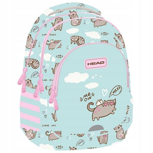 Head MeowW Triple Compartment Cat-Themed Backpack for Kids