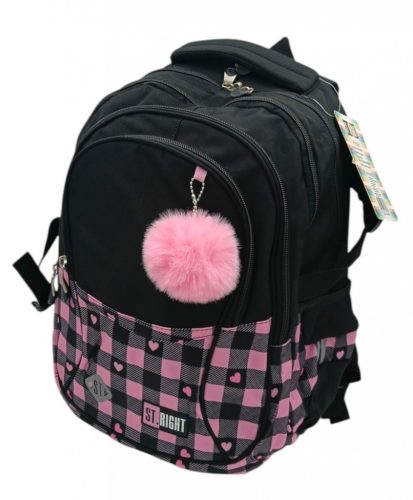 Pink Checkered 4-Compartment Backpack with Smartphone Pocket and Comfort Features