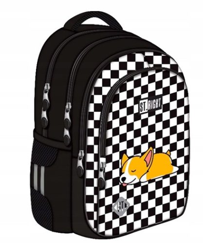 St.Right Sleepy Corgi 16" Plaid School Backpack for Young Girls, 4 Compartments