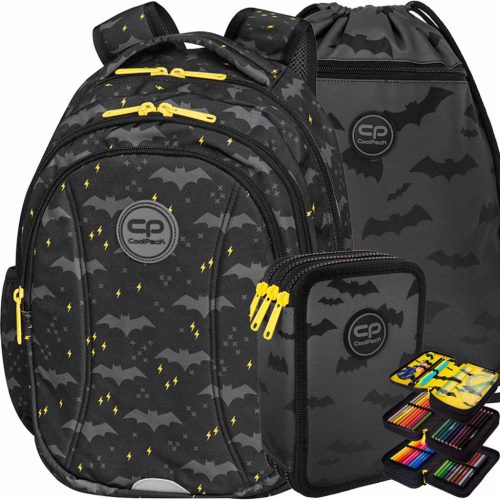 3-in-1 Batman Night School Backpack Set with Pencil Case and Shoe Bag by Coolpack