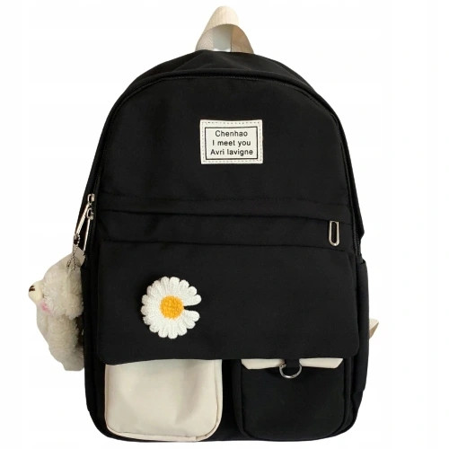 Stylish Black School Backpack with Daisy Design - Versatile & Durable