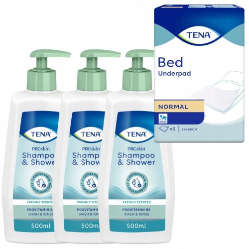 TENA Proskin 3x Shampoo & Shower Gel Bundle with TENA Bed Normal Urinary Incontinence Bed Pads