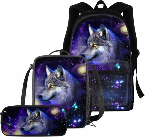 Neon Wolf Themed School Set: Backpack, Lunch Bag & Pencil Case - B09XX2R8ZZ