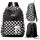 Stylish Black and White Checkered School Backpack for Grades 4-6 with Plush Bear Charm