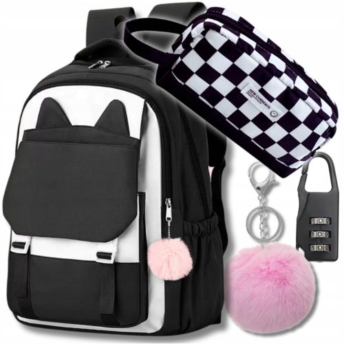 School Backpack & Accessories Set with Cat Design, Lockable Zip, Water-Resistant