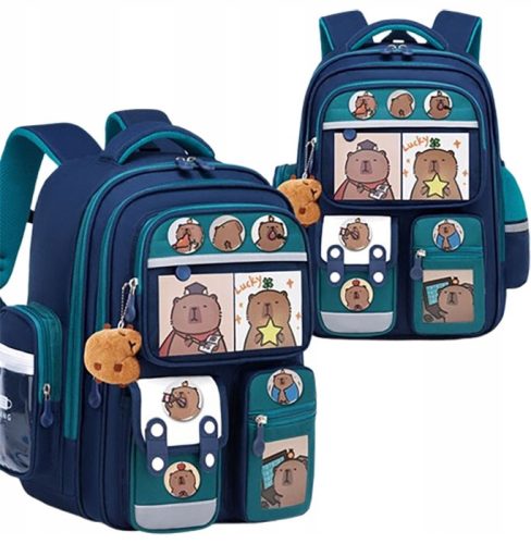 Capybara School Backpack with Charm - Large, Waterproof & Multi-Compartment