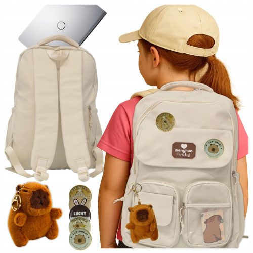 Capibara Themed School Backpack for Kids Grades 3-6, 25L Lightweight Organizer