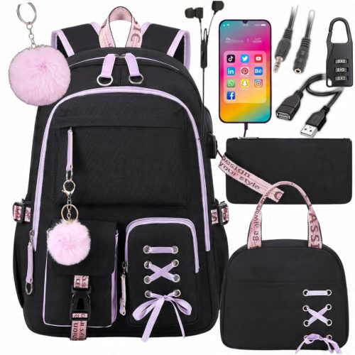 7-in-1 Youth School Backpack Set with Lunchbox, Pencil Case & USB Port