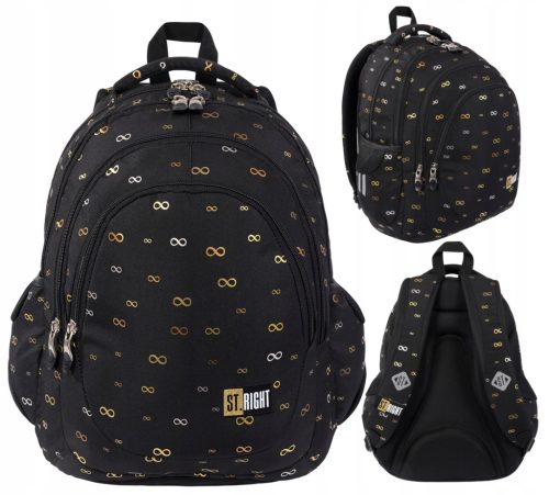 Stylish STRIGHT Black and Gold Infinity Theme Youth School Backpack for Girls