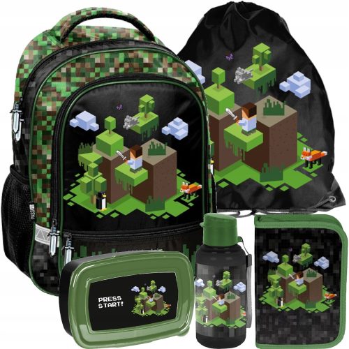 5-in-1 PASO Minecraft School Backpack Set for Boys (Grades 1-3)