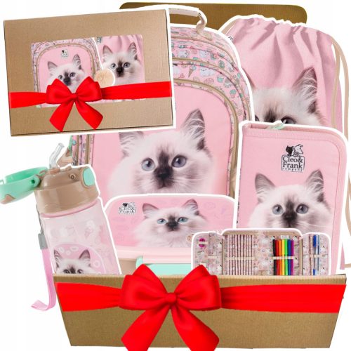 Cleo & Frank 5-in-1 School Backpack Set with Cute Cat Theme for Girls