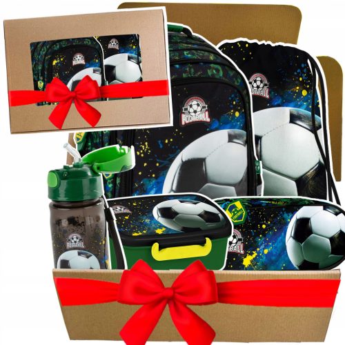 5-in-1 Football School Set for Boys: Backpack, Pencil Case, Shoe Bag, Bottle, and Lunchbox