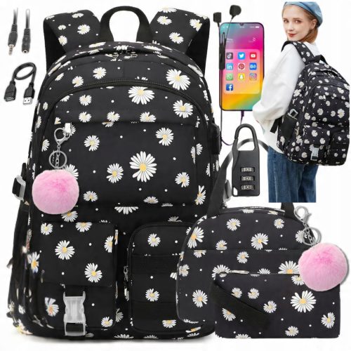 Spacious and Stylish Bergen 7-in-1 School Backpack Set with USB and Lunchbox