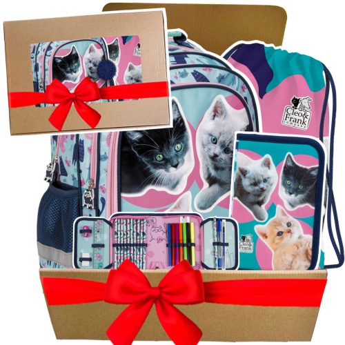 3-in-1 Cleo & Frank Cat Backpack Set for Schoolgirls
