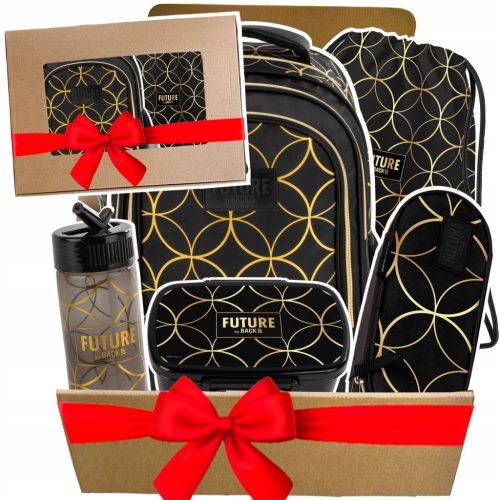 5-in-1 Gold and Black School Backpack Set for Girls