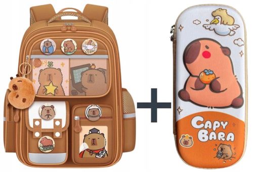 Kapibara Themed School Backpack with Charm & 3D Pencil Case Set